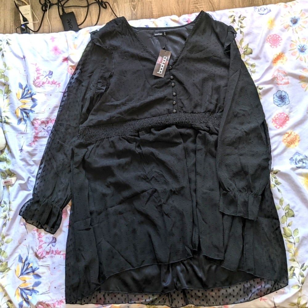 BooHoo Plus Long-Sleeved Dot Dress